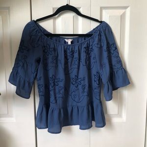 Blue Off the Shoulder Blouse